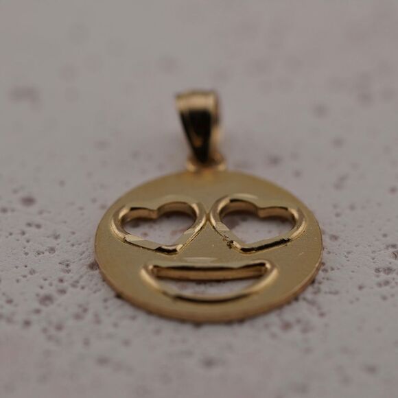 14k Solid Yellow Gold Emoji Love Pendant | Emoji Love charm | Birthday Gift | - Picture 7 of 8